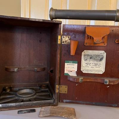 Antique Brass Surveying Instrument with Wood Carrying Box Lot