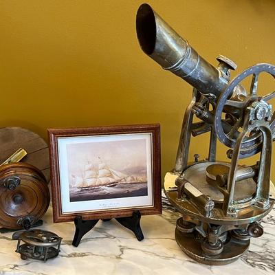 Antique Brass Surveying Instrument with Wood Carrying Box Lot