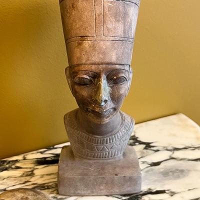 Egyptian Pharaoh Stone Sculpture with Stone Carved Scarab