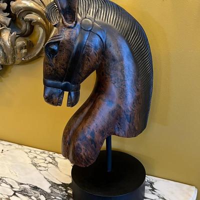 Large Wooden Horse Bust