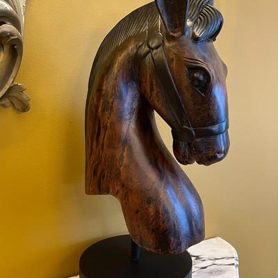 Large Wooden Horse Bust