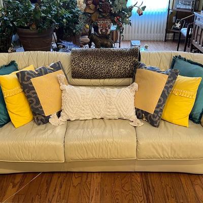 Leather Couch with Pillows