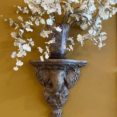 Resin Elephant Shelf w/ Vase