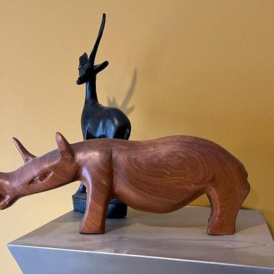 Wood Carved African Animals with Shelves