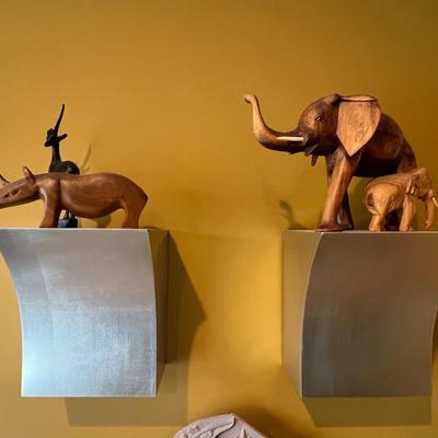 Wood Carved African Animals with Shelves