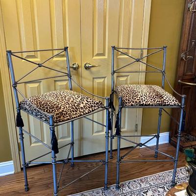 Metal Bar Stools w/ Leopard Print Seats