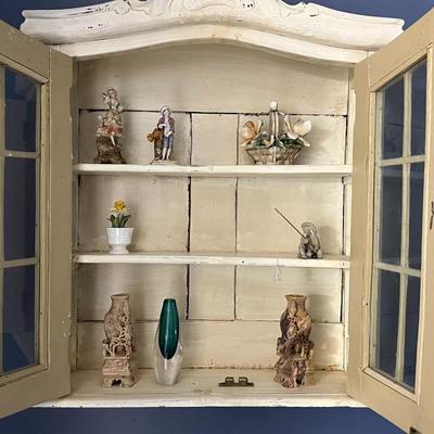 Antique Hanging Wall Cabinet w/ Contents