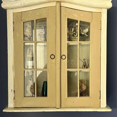 Antique Hanging Wall Cabinet w/ Contents