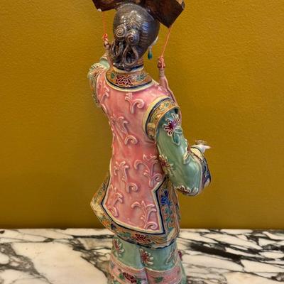 Vintage Hand Painted Chinese Porcelain Figurine- Qing Dynasty Noble Lady- Signed