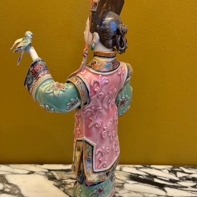 Vintage Hand Painted Chinese Porcelain Figurine- Qing Dynasty Noble Lady- Signed