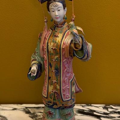 Vintage Hand Painted Chinese Porcelain Figurine- Qing Dynasty Noble Lady- Signed