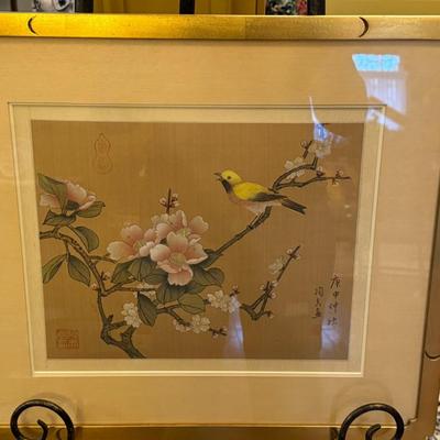Antique Asian Needlepoint- Yellow Bird