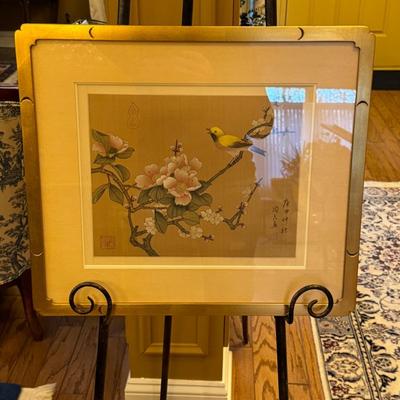 Antique Asian Needlepoint- Yellow Bird