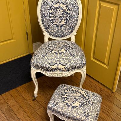 Antique Upholstered Chair w/ Foot Stool