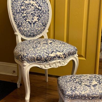 Antique Upholstered Chair w/ Foot Stool