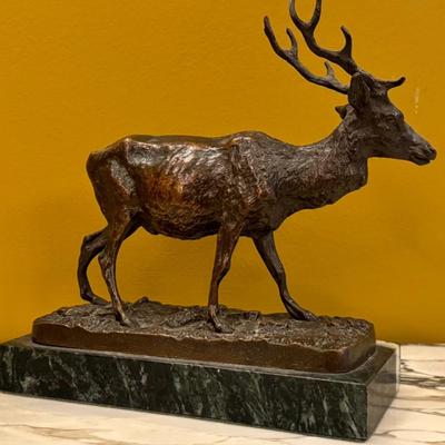 Cast Bronze Stag Sculpture on Marble Base