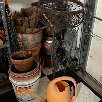 Plant Stand and Pots Lot