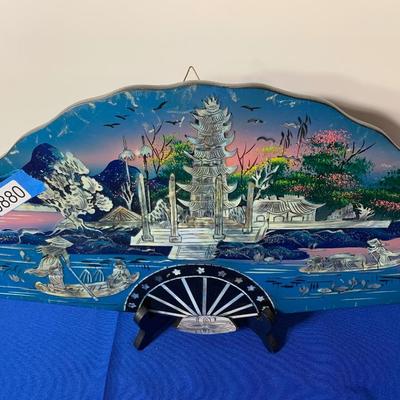 Wood Asian Fan Wall Hanger Decor