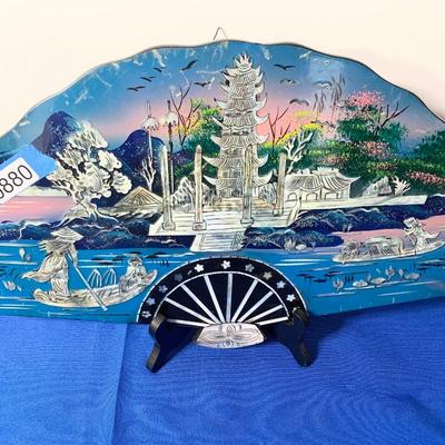 Wood Asian Fan Wall Hanger Decor