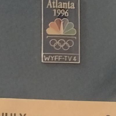 Atlanta 1996 Centennial Olympic Games Memorabilia Ticket and Pins Framed- Approx 8 1/4" x 14 3/4"