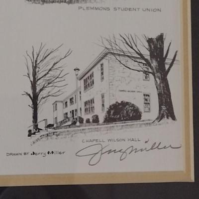Framed Appalachian State University Buildings Theme Art- Approx 11 1/2" x 9 1/2"