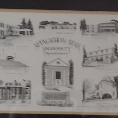 Framed Appalachian State University Buildings Theme Art- Approx 11 1/2" x 9 1/2"