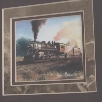 Small Framed Train Design Print- Approx 7 1/2" x 7 1/4"
