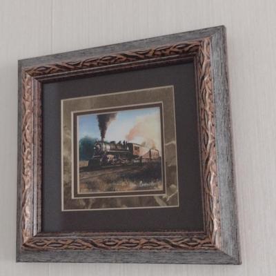 Small Framed Train Design Print- Approx 7 1/2" x 7 1/4"