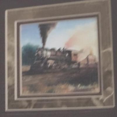 Small Framed Train Design Print- Approx 7 1/2" x 7 1/4"