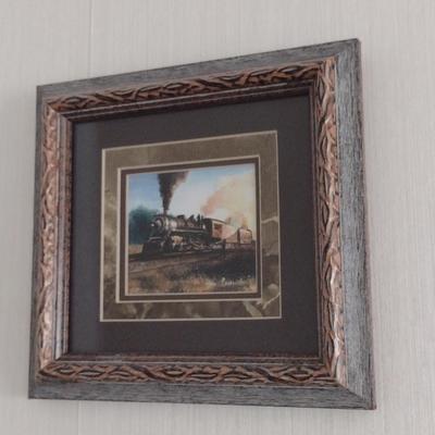 Small Framed Train Design Print- Approx 7 1/2" x 7 1/4"