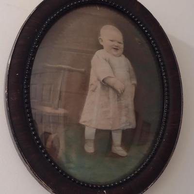 Vintage Bubble Glass Frame with Child's Photograph- Approx 13" x 16"