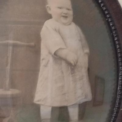 Vintage Bubble Glass Frame with Child's Photograph- Approx 13" x 16"