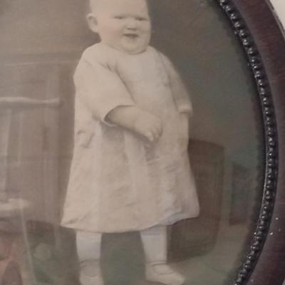 Vintage Bubble Glass Frame with Child's Photograph- Approx 13" x 16"