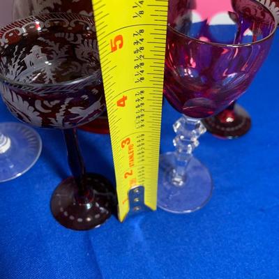 Red Cut To Clear Vase w/ varying stemware