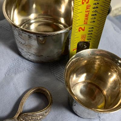 Sterling Silver Lot - Footed Salt - Steiff Spoon - Childs Cups