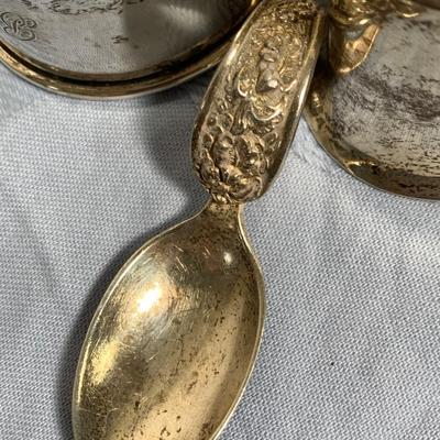 Sterling Silver Lot - Footed Salt - Steiff Spoon - Childs Cups