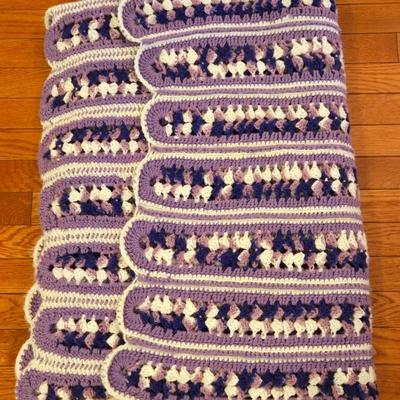 Purple & White Crocheted Blanket