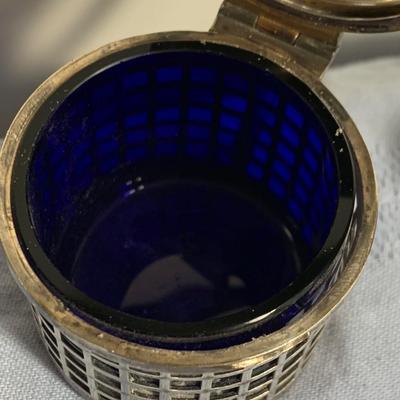 Sterling Silver Lot - Blue Cobalt in Sterling Salt w/ Many Spoons - Nut Bowl