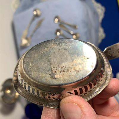 Sterling Silver Lot - Blue Cobalt in Sterling Salt w/ Many Spoons - Nut Bowl