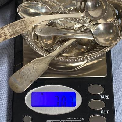 Sterling Silver Lot - Blue Cobalt in Sterling Salt w/ Many Spoons - Nut Bowl