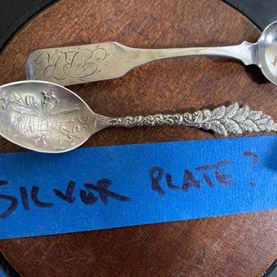 Sterling Silver Lot - Blue Cobalt in Sterling Salt w/ Many Spoons - Nut Bowl