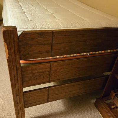 Ranch Oak Bunk Beds with a Pull Out Trundle Bed with Ladder and Matching Mirror
