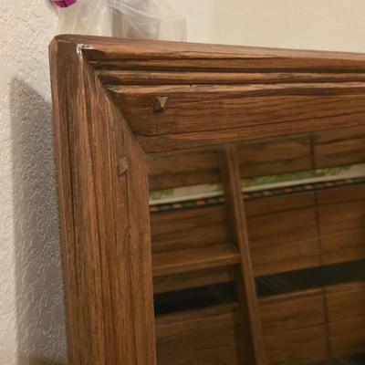 Ranch Oak Bunk Beds with a Pull Out Trundle Bed with Ladder and Matching Mirror