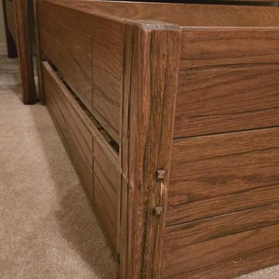 Ranch Oak Bunk Beds with a Pull Out Trundle Bed with Ladder and Matching Mirror
