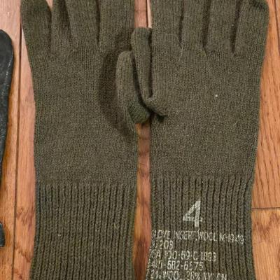 Vintage US Military Pilot Winter Leather Flight Gloves and Wool Glove Liners