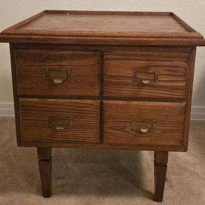Vintage Wood Side Table with 4 Drawers