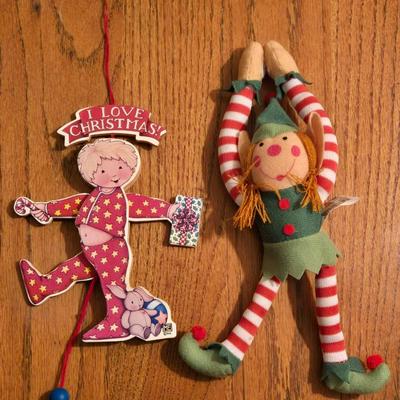 Vintage Christmas Elf and Mary Engelbreit Pull Ornament