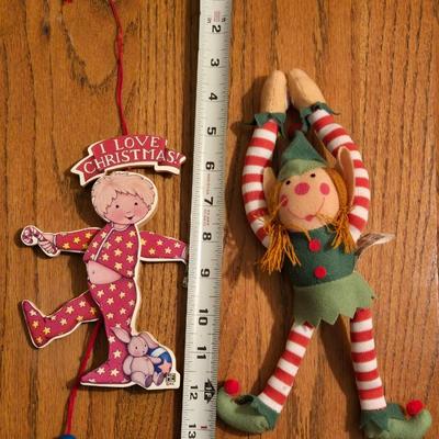 Vintage Christmas Elf and Mary Engelbreit Pull Ornament