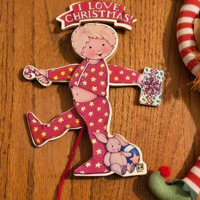 Vintage Christmas Elf and Mary Engelbreit Pull Ornament