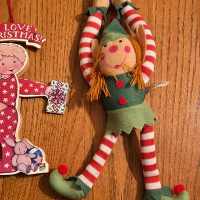 Vintage Christmas Elf and Mary Engelbreit Pull Ornament
